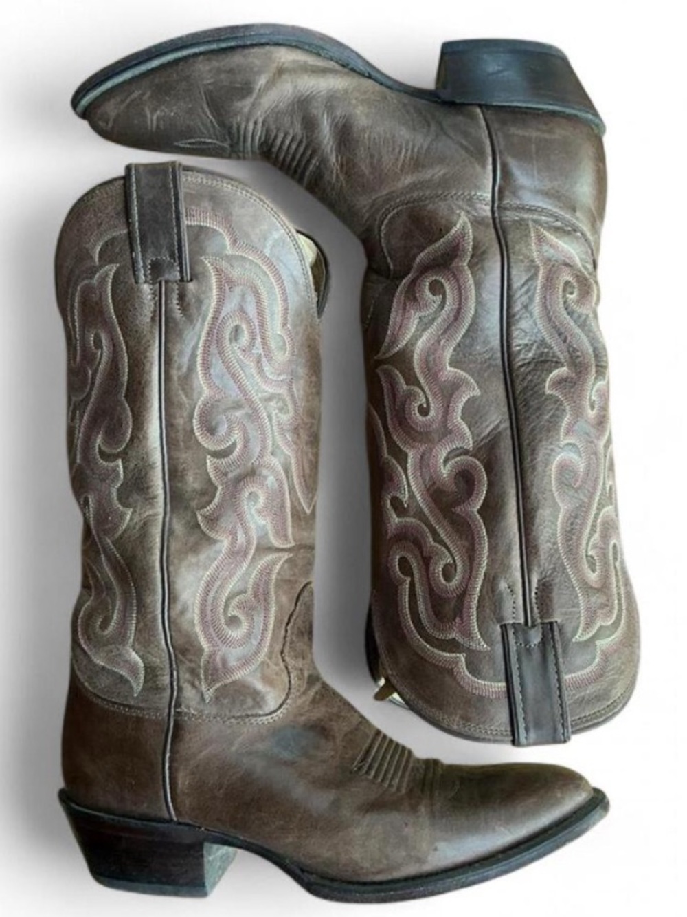 Americana Boho Nocona Leather Almond Toe Brown Western Cowboy Boots